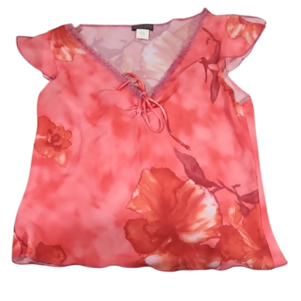 Made In USA Vtg Floral Pink Orange Top
